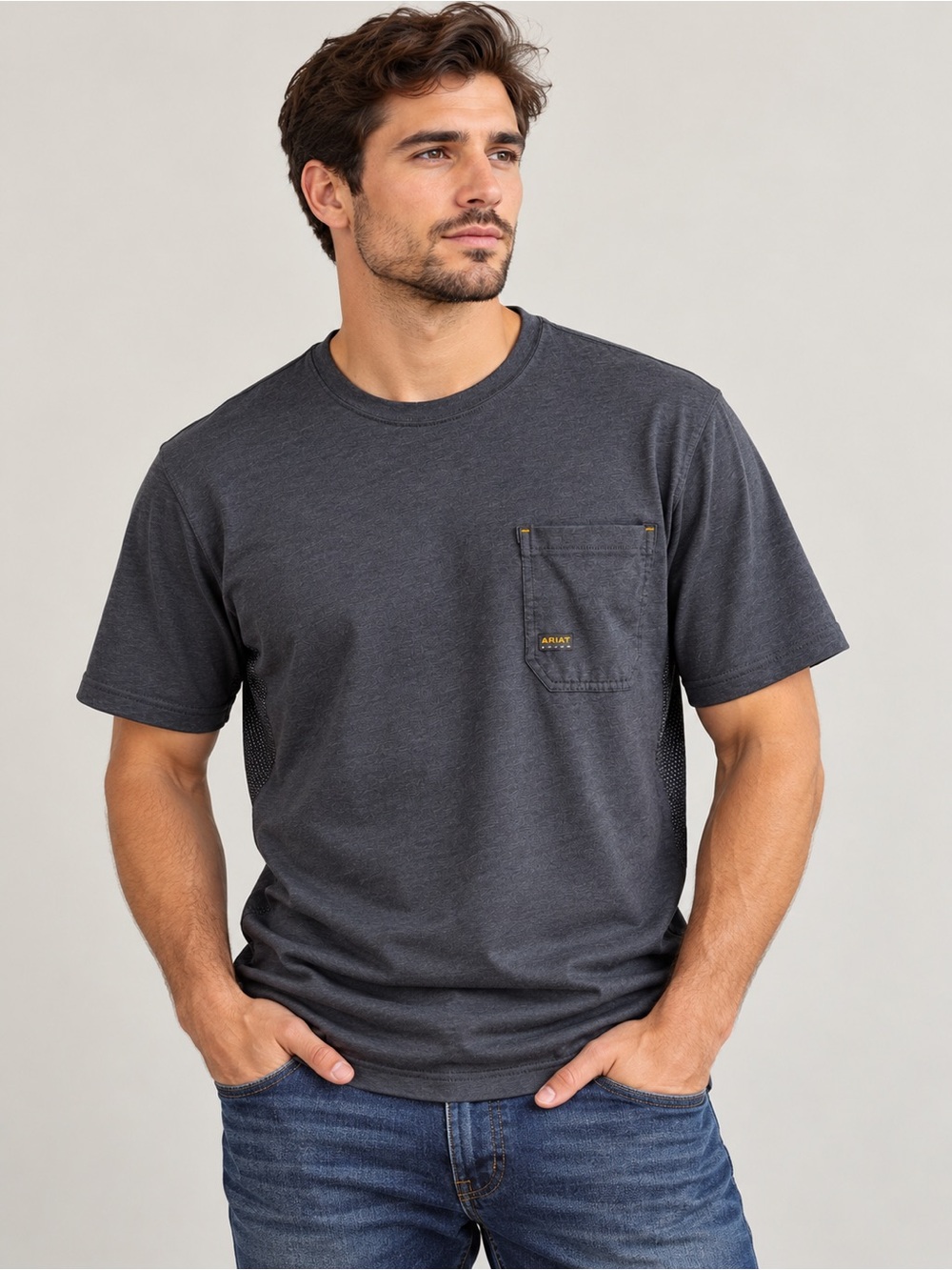 Ariat Rebar Men’s Charcoal Graphic T-Shirt Skull Hard Hat Workwear